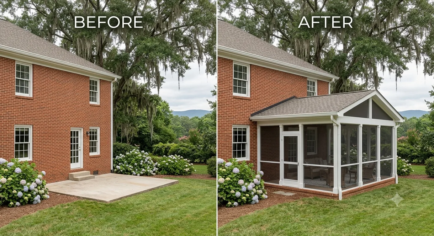 Screened porch before and after in Greenville, SC